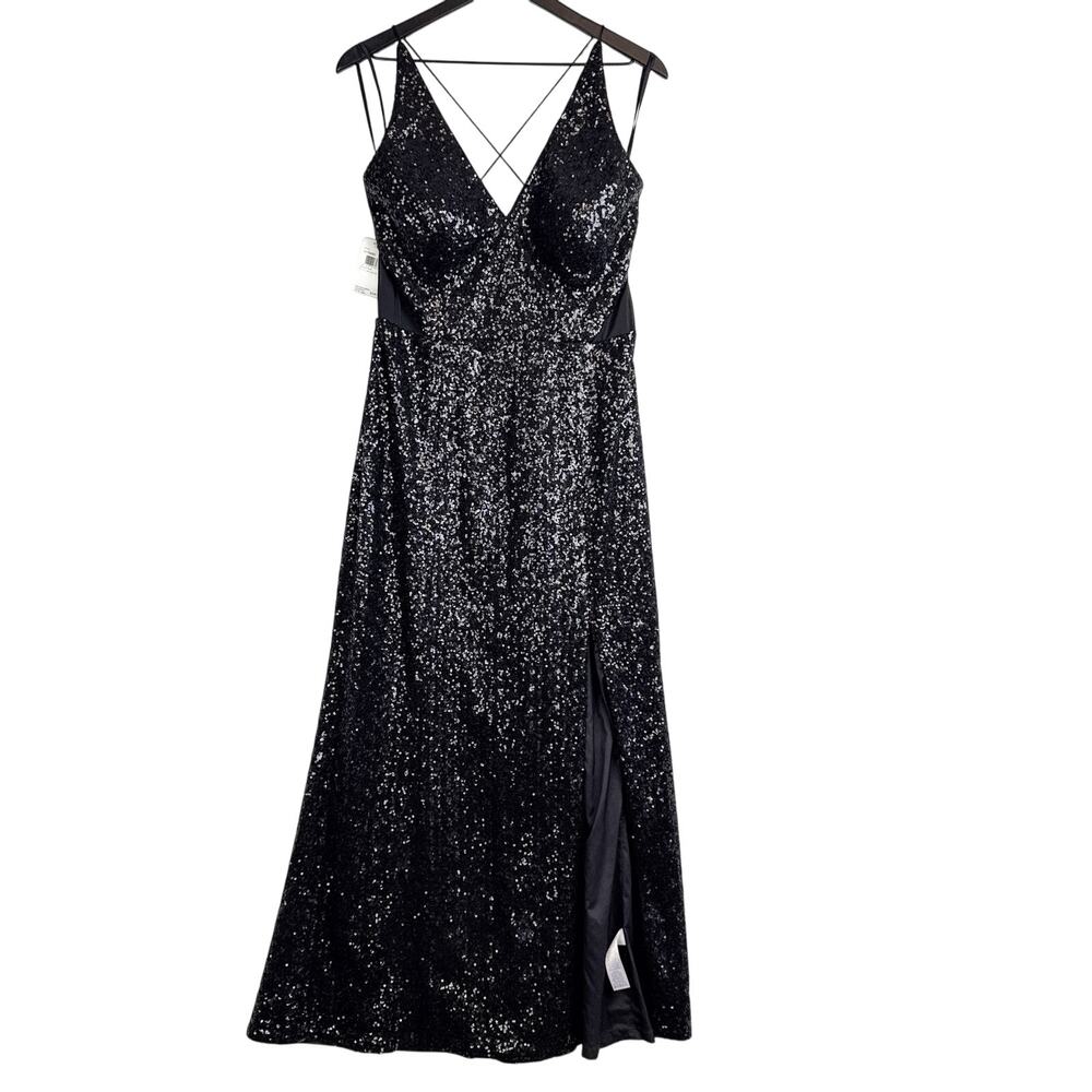 NWT Aidan Sequins Maxi Criss-Cross Straps Black Long Gown Dress Womens $245 - 12